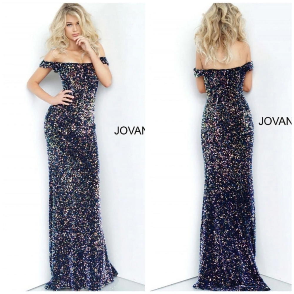 JOVANI New Black Sequined Formal Evening Dress Gown Size 4